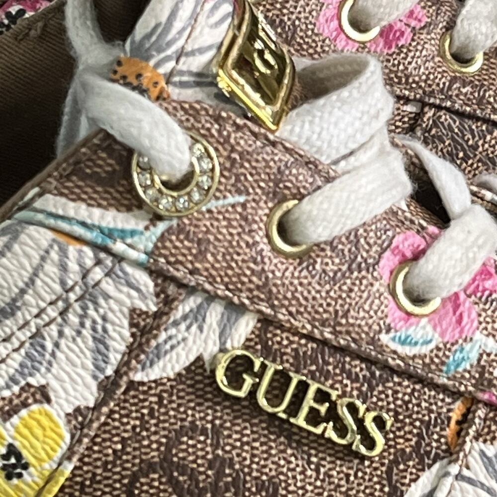 Guess Loven Sneakers Women's Size 9.5 M Casual Lace-up Logo Brown Pink Floral - Picture 13 of 15